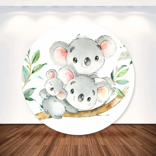 Couverture de fond ronde Koala pour fête d'anniversaire d'enfants et baby shower