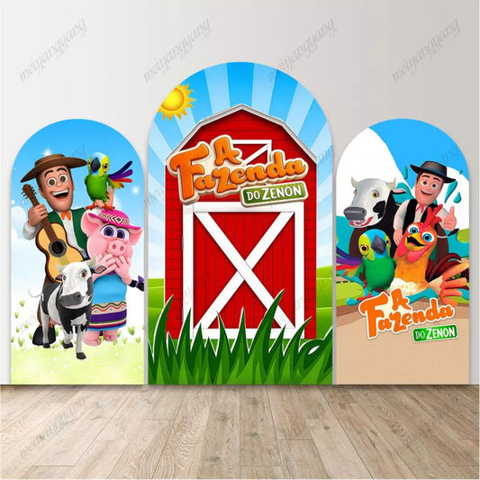 La Granja Arch Backdrop Cover Red Barn Farm Animals Kids Birthday Party Photo Background