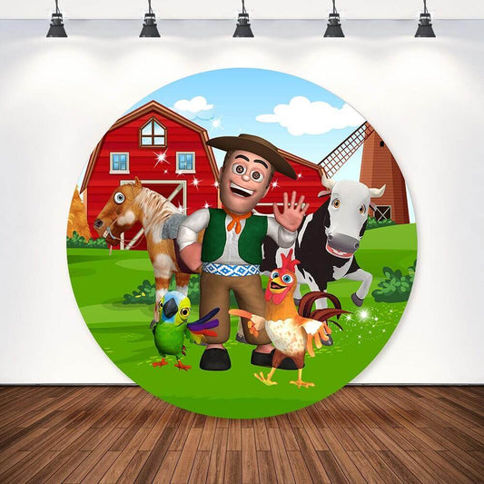 La Granja De Zenon – toile de fond ronde avec animaux de la ferme, couverture de fête