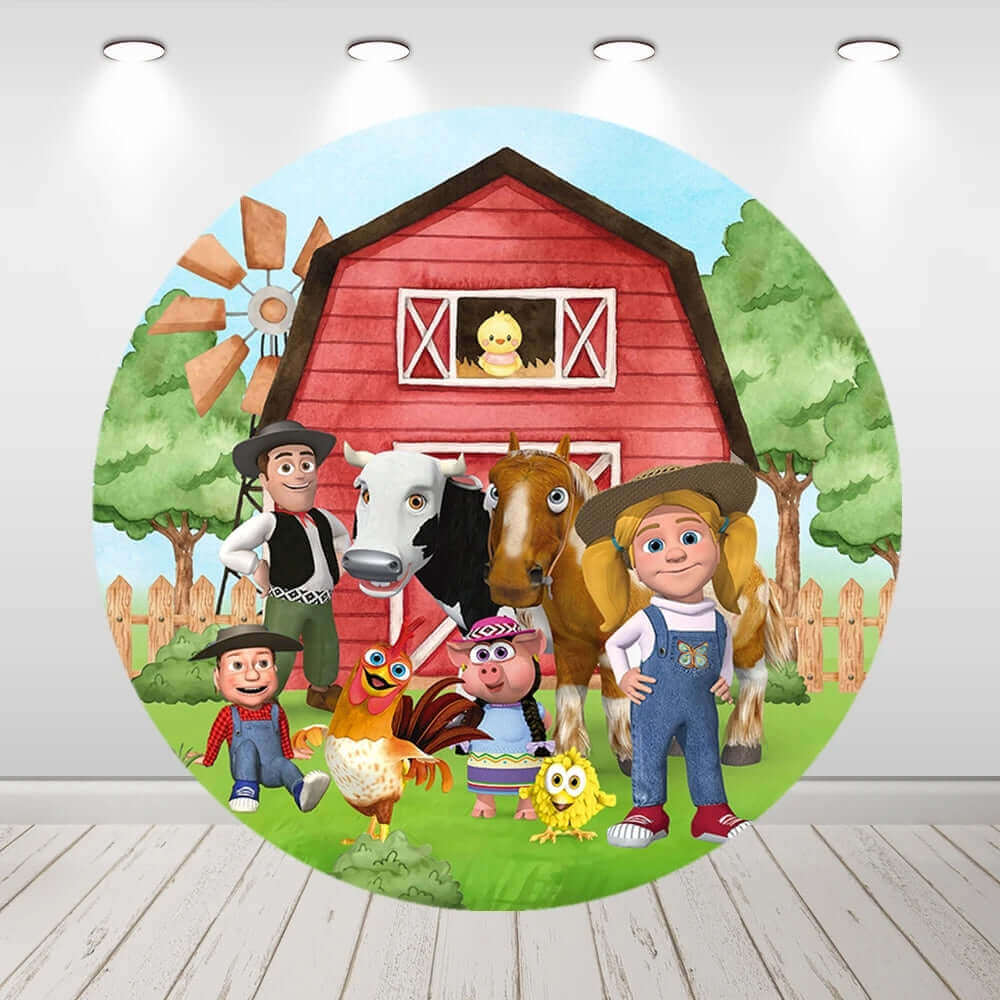La Granja De Zenon Bauernhof runder Hintergrund für Kindergeburtstagsparty-Dekoration
