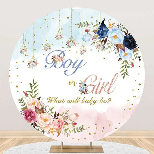 Flowers Gender Reveal Party Round Backdrop Cover Boy Or Girl Banner