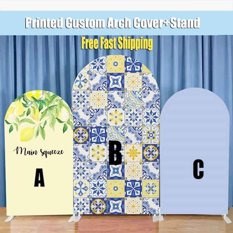 Main Squeeze Bridal Shower Arch Backdrop Stand Double-Sided Cover Custom Lemon Morocco Mediterranean