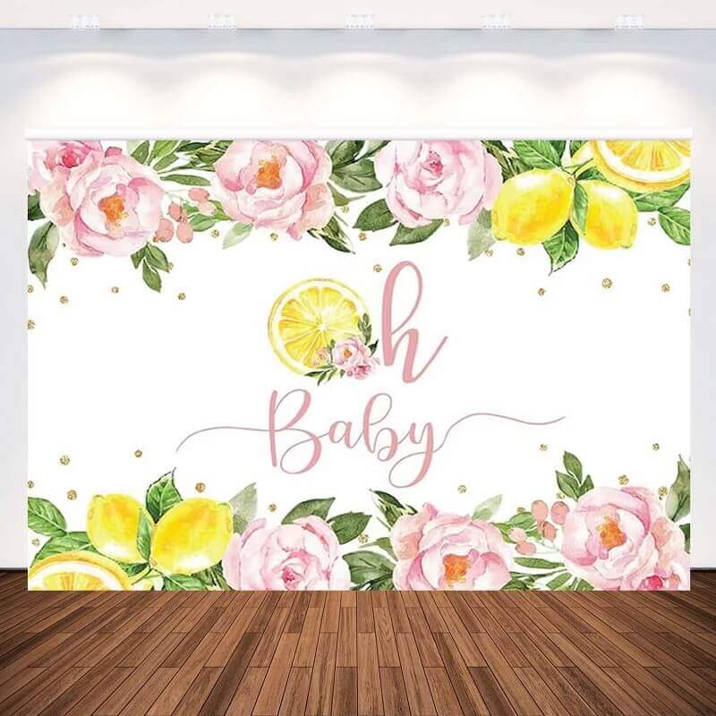 Lemon Oh Baby Backdrop For Girls Flowers Newborn Shower Birthday Party Photography Background