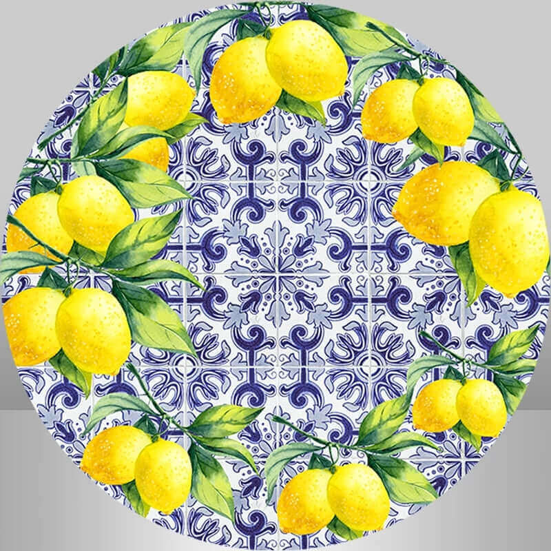 Lemon and Spanish Porcelain Pattern Birthday Party Round Backdrop