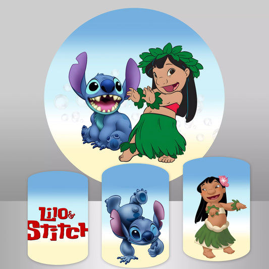 Lilo & Stitch Baby Shower Circle Backdrop Kids Birthday Rund Cover