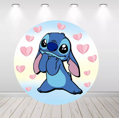 Lilo & Stitch Pink Heart Round Backdrop Girls Birthday Party Decor