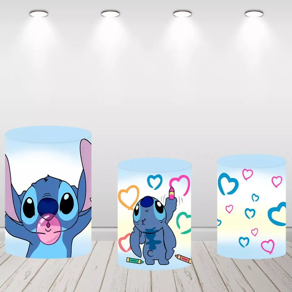 Lilo & Stitch Pink Heart Round Backdrop Girls Birthday Party Decor
