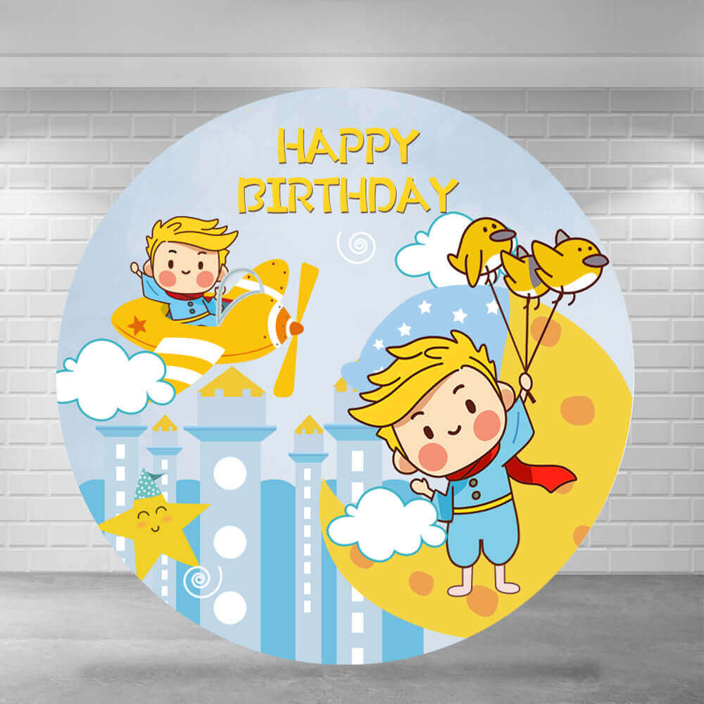 Little Prince Building Boys Baby Shower Round Backdrop Cover
