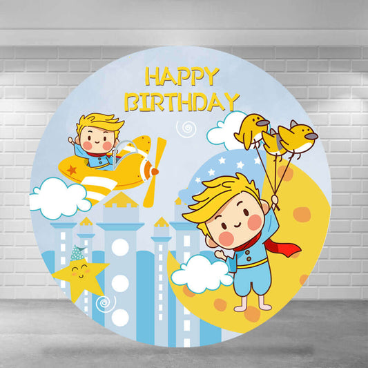 Little Prince Building Boys Baby Shower Round Backdrop Cover Party