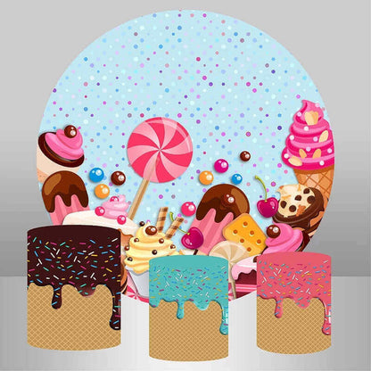 Lollipop Ice Cream Smultring Dessert Candyland Round Backdrop Cover Party