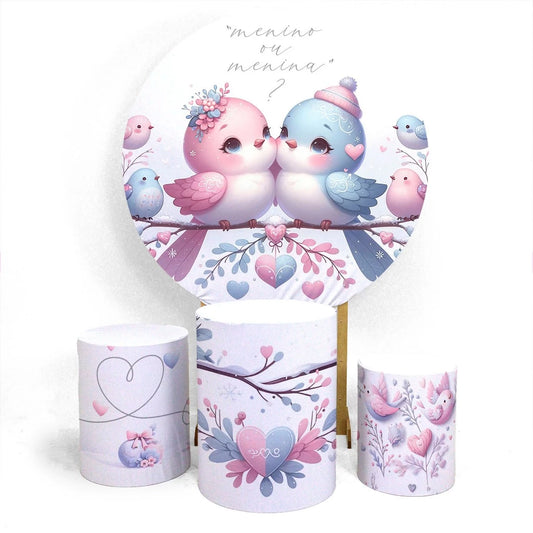 Lovebirds Gender Reveal Party Round Backdrop