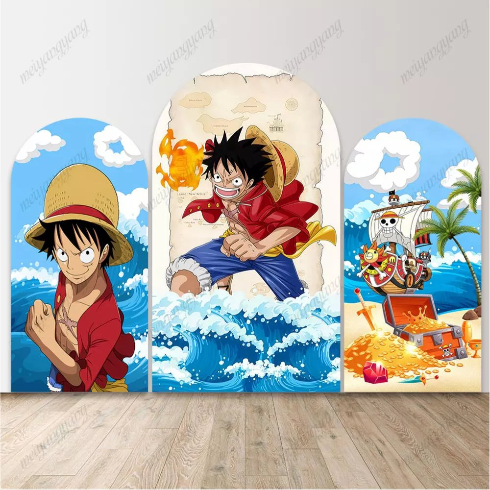Luffy Pirate Birthday Party Decorations Arched Photo Background for Kids Party Supplies
