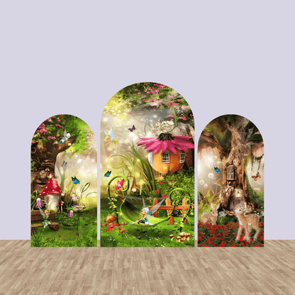 Magic Forest Chiara Arch Háttér borító Tündér pillangó gyerekek újszülött 1. születésnapi parti íves fal