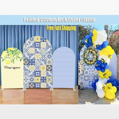 Main Squeeze Bridal Shower Arch Backdrop Stand Double-sided Cover Custom Lemon Morocco Mediterranean Balloons Arch Party Decor