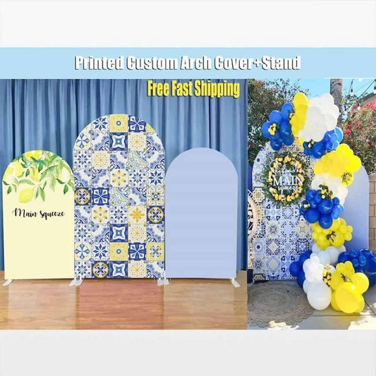 Main Squeeze Bridal Shower Arch Backdrop Stand Double-Sided Cover Custom Lemon Morocco Mediterranean