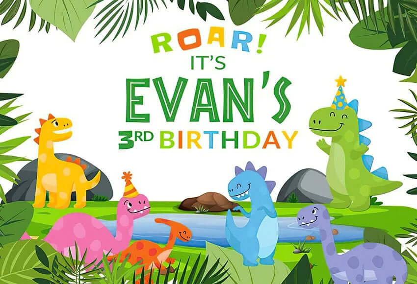 Cartoon dinosaurus jongens verjaardagsfeestje achtergronden fotografie achtergrond