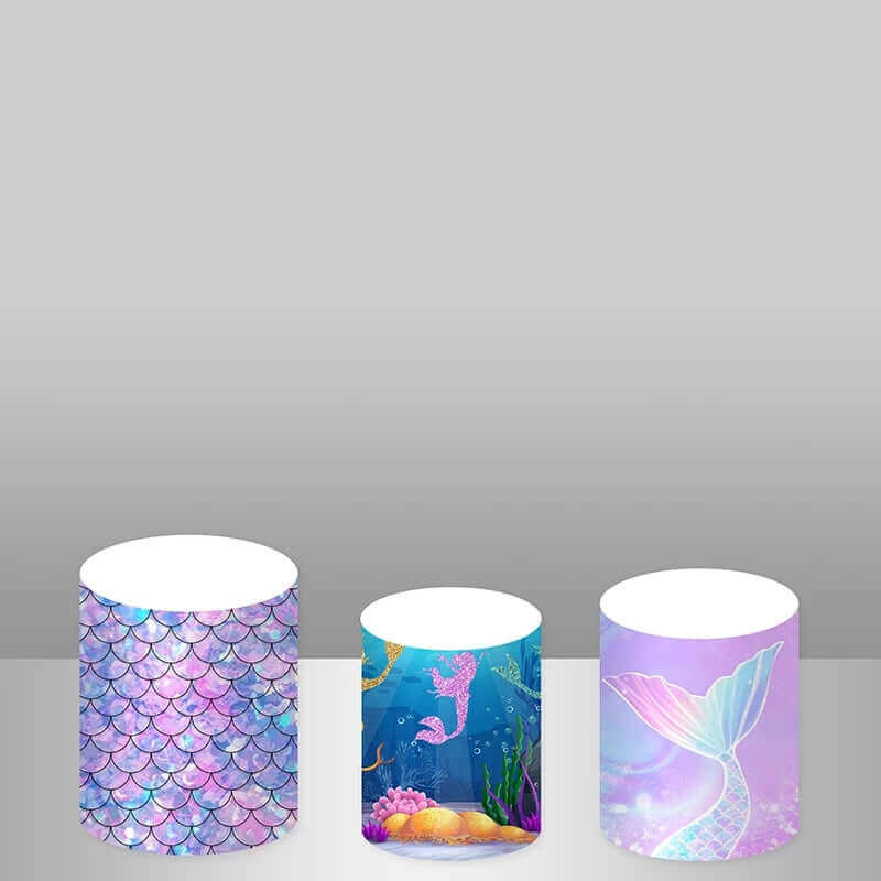 WANGRU Sfondo Sirena Blu Viola 210x150cm – Tema Mare E Scaglie Di Sirena Per Compleanno, Baby Shower E Decorazione Torta, Con Stampa HD Su Vinile