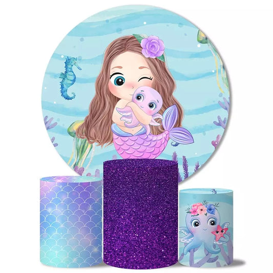 Mermaid Undersea Girls Birthday Party Round Backdrop