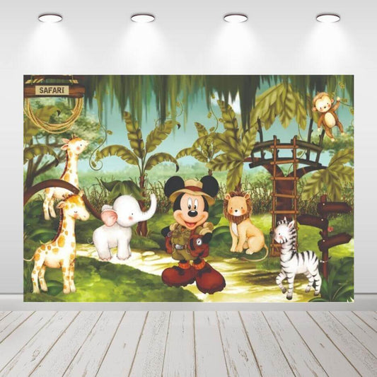 Mouse Safari Jungle Party Backdrops Forest Boys Baby Shower Birthday Photography Background