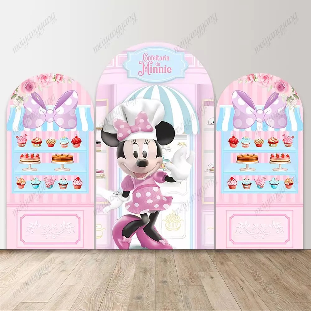 Minnie Confeitaria Bakery Arch Backdrop Girl Birthday Baby Shower Banner Party Decor