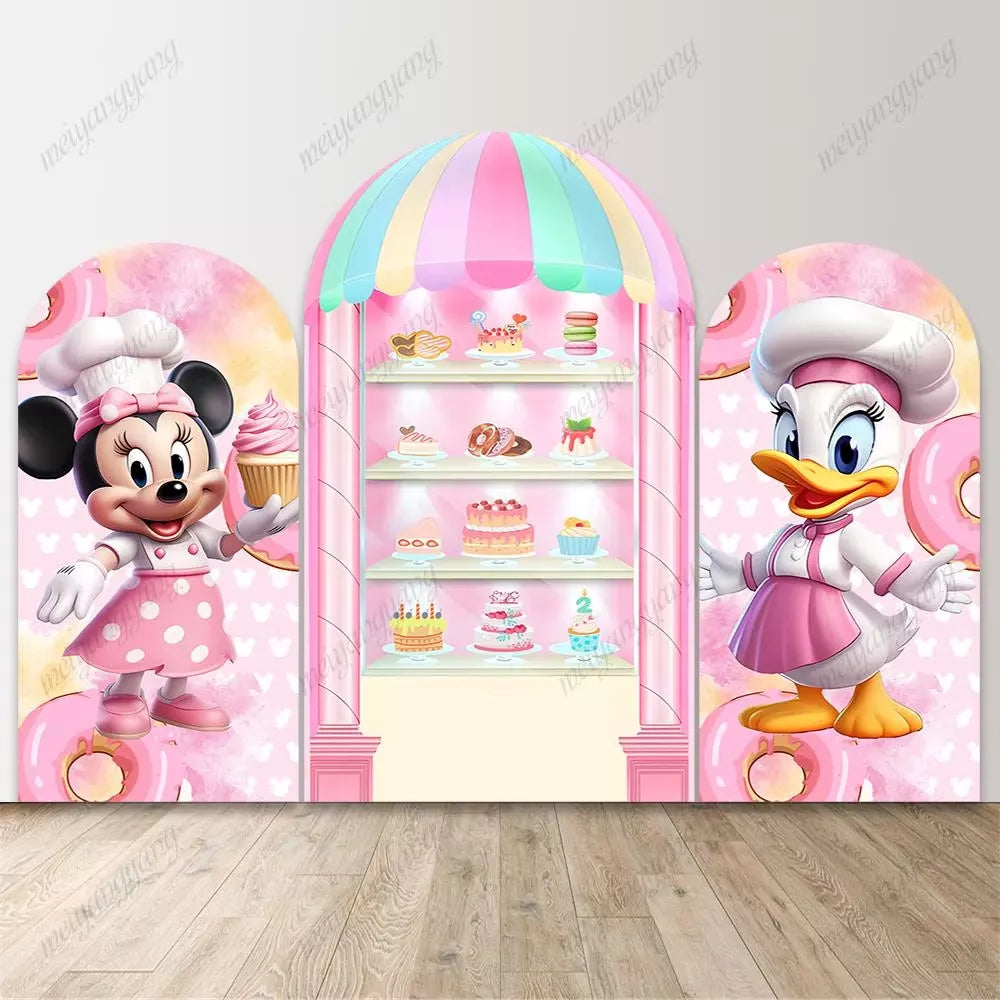 Minnie Daisy Bakery Arch Backdrop Girl Birthday Baby Shower Party Banner