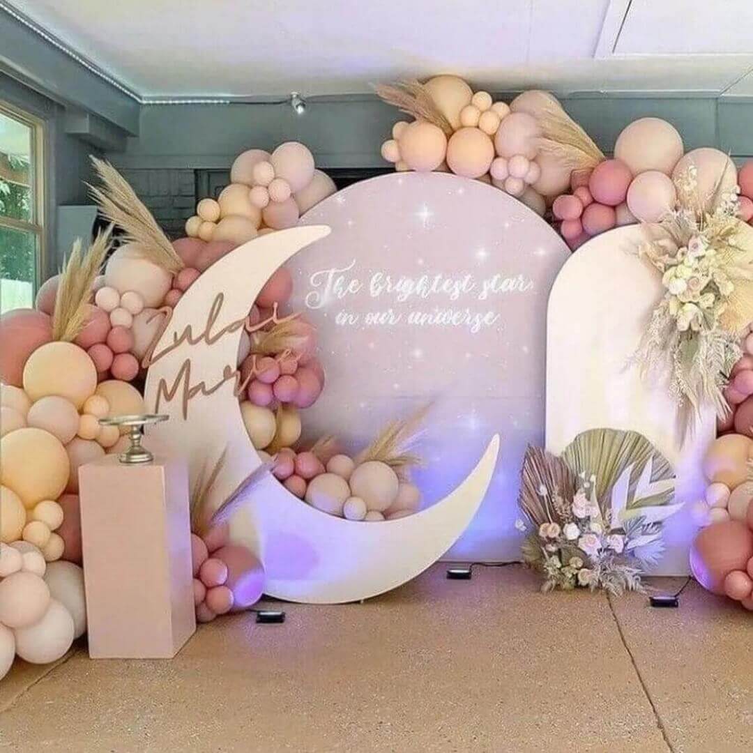 Customized Moon Shape Double Sided Printing Backdrop for Event