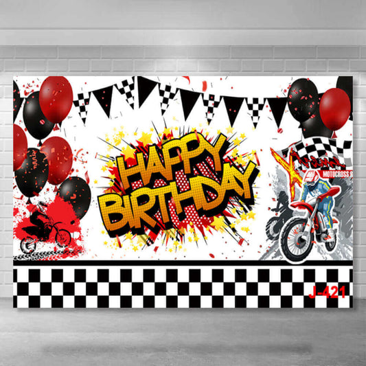 Motorkerékpáros pálya fekete és piros léggömbök boldog születésnapot háttér party