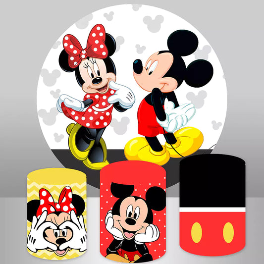Coperture per cilindri con fondale circolare e tondo per festa di compleanno per bambini con mouse