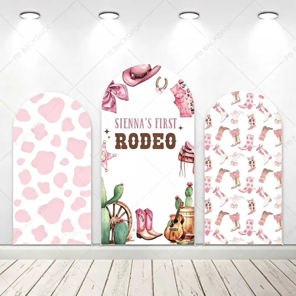 My First Rodeo Pink Cowgirl Arch Backdrop Girl's 1st Birthday Decor