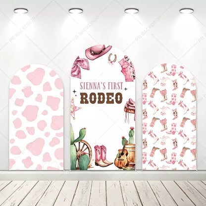 My First Rodeo Pink Cowgirl Arch Backdrop Girl's 1st Birthday Decor