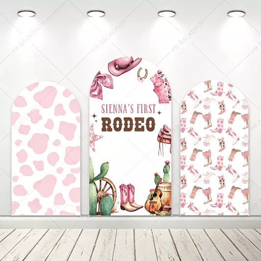 My First Rodeo Pink Cowgirl Arch Backdrop Girl's 1st Birthday Decor