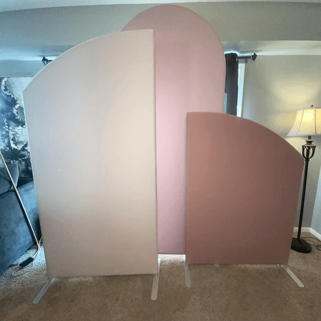 Marco de soporte de fondo de arco rosa desnudo personalizado y fiesta de tela de cubierta de doble cara