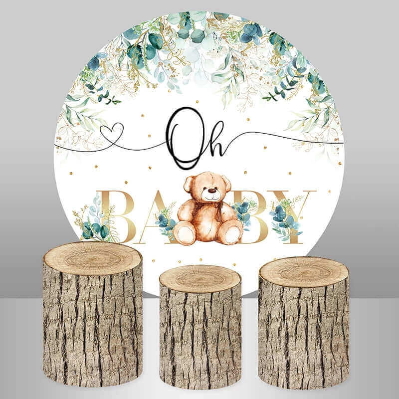 Oh Baby Bear Theme Shower Round Backdrop And Plinth Covers Party