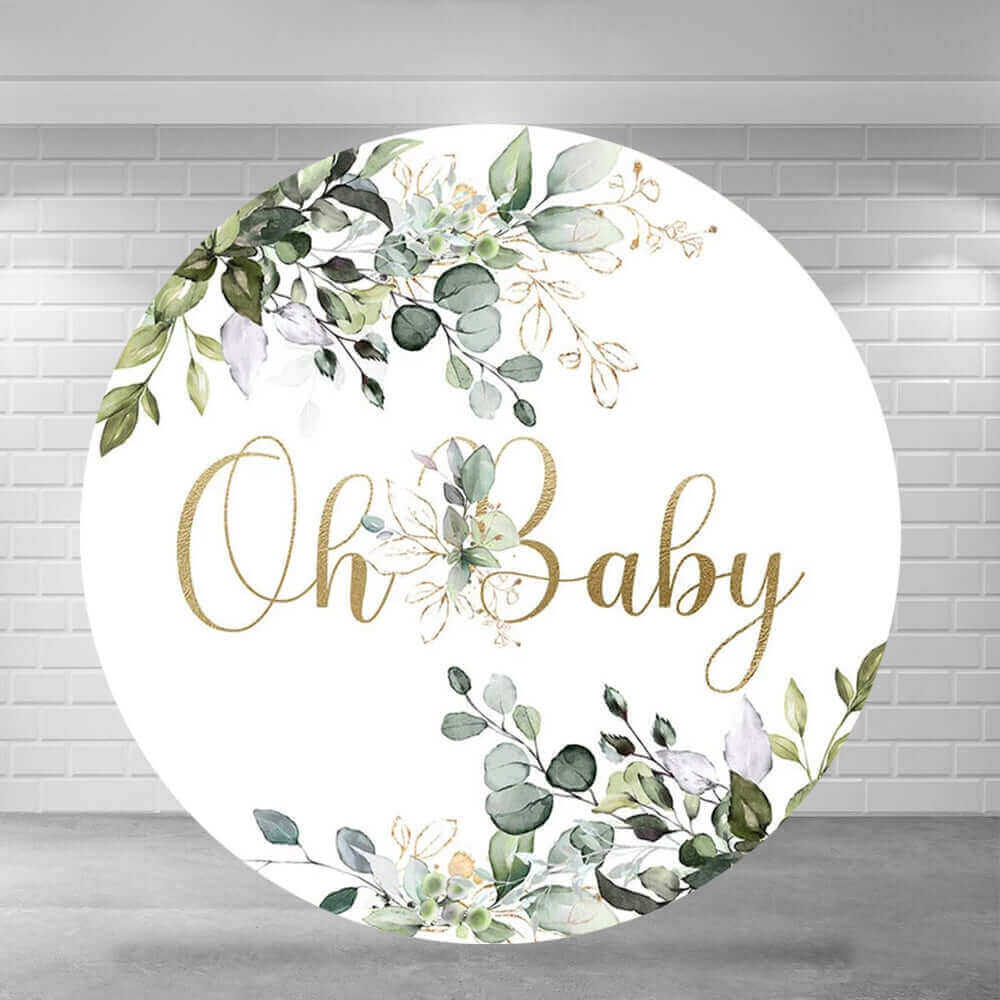 Oh Baby Nature Green Plants Baby Shower Round Backdrop