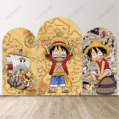 One Piece Luffy Arch Backdrop Treasure Map Pirate Kids Birthday Party Arched Background