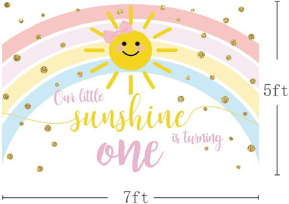 Our Little Sunshine Is Turning One Backdrop For Girls Rainbow Photography Background Gold Dots