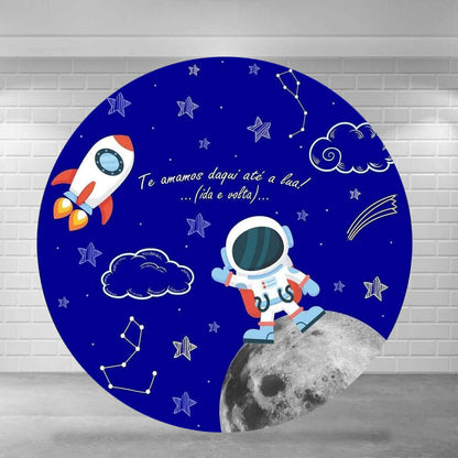 Outer Space Circle Blue Cover Rocket Astronaut Kids Birthday Backdrop