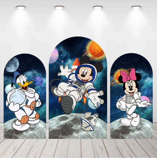 Outer Space Mouse jongens verjaardag baby shower boog achtergrond cover