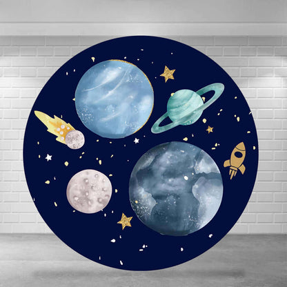 Outer Space Planet Theme Kids Birthday Baby Shower Round Backdrop