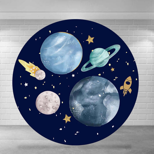Outer Space Planet Theme Kids Birthday Baby Shower Round Backdrop Party