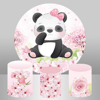 Тема панды, розовая девочка, детский душ и цветы на день рождения, круглый фон для вечеринки