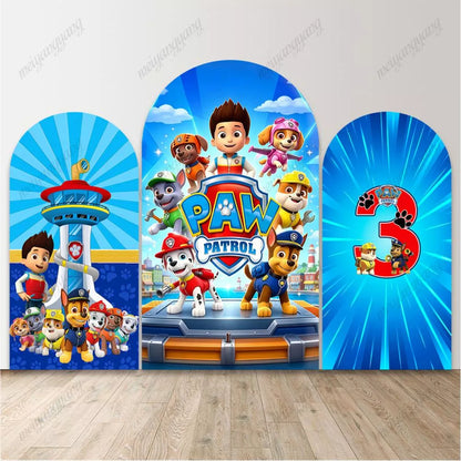 Paw Patrol Arch Backdrop Cartoon Dog Kids Birthday Party Photo Background