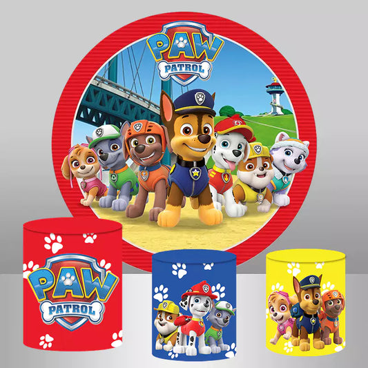  Paw Patrol Theme Round Backdrop and 3 Cylinder Covers for boys' Birthday