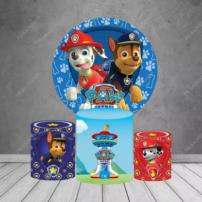 Paw Patrol Chase Marshall Round Backdrop Kids Birthday Party Background