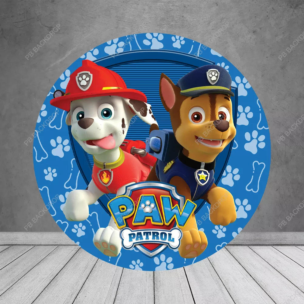 Paw Patrol Chase Marshall Round Backdrop Kids Birthday Party Background