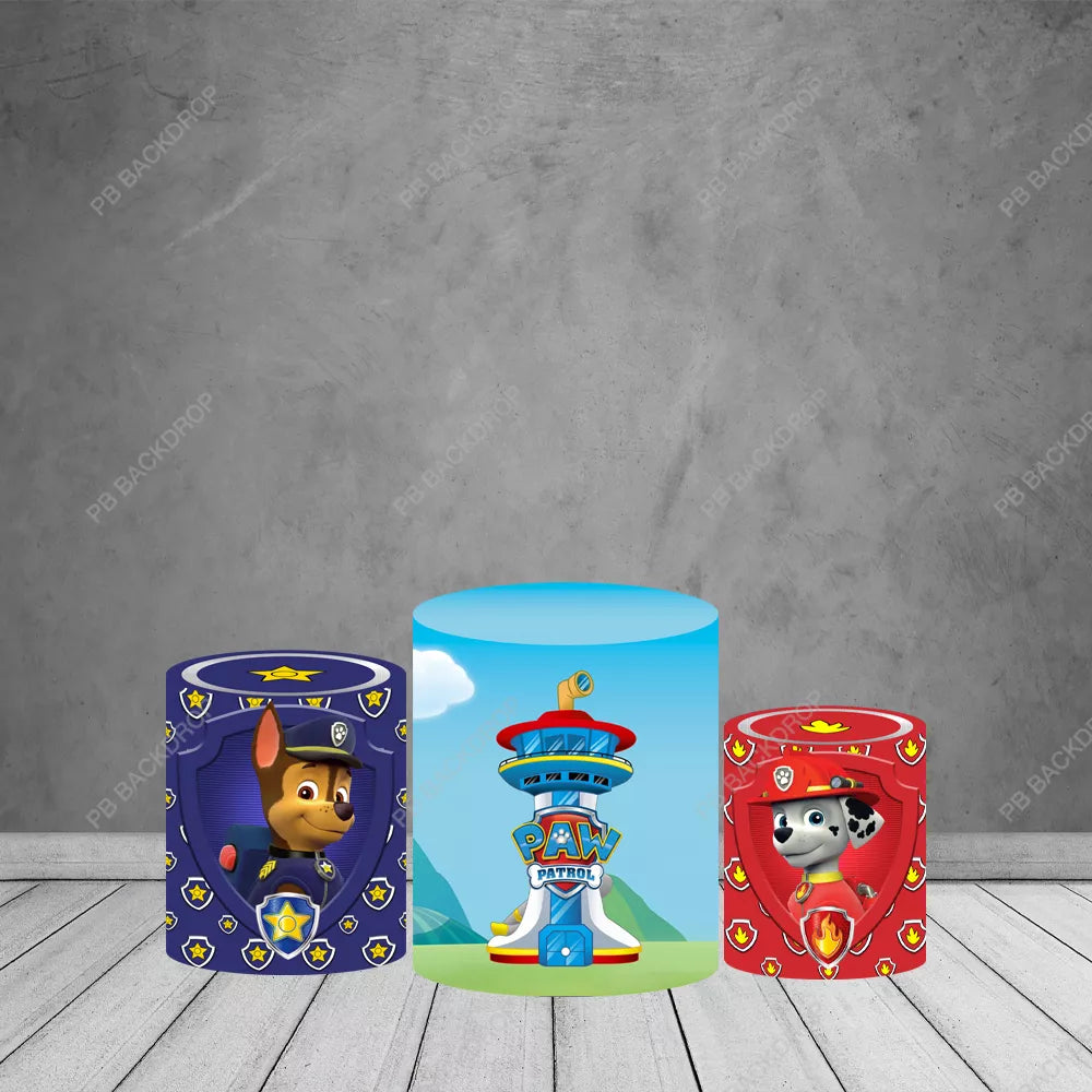 Paw Patrol Chase Marshall Round Backdrop Kids Birthday Party Background