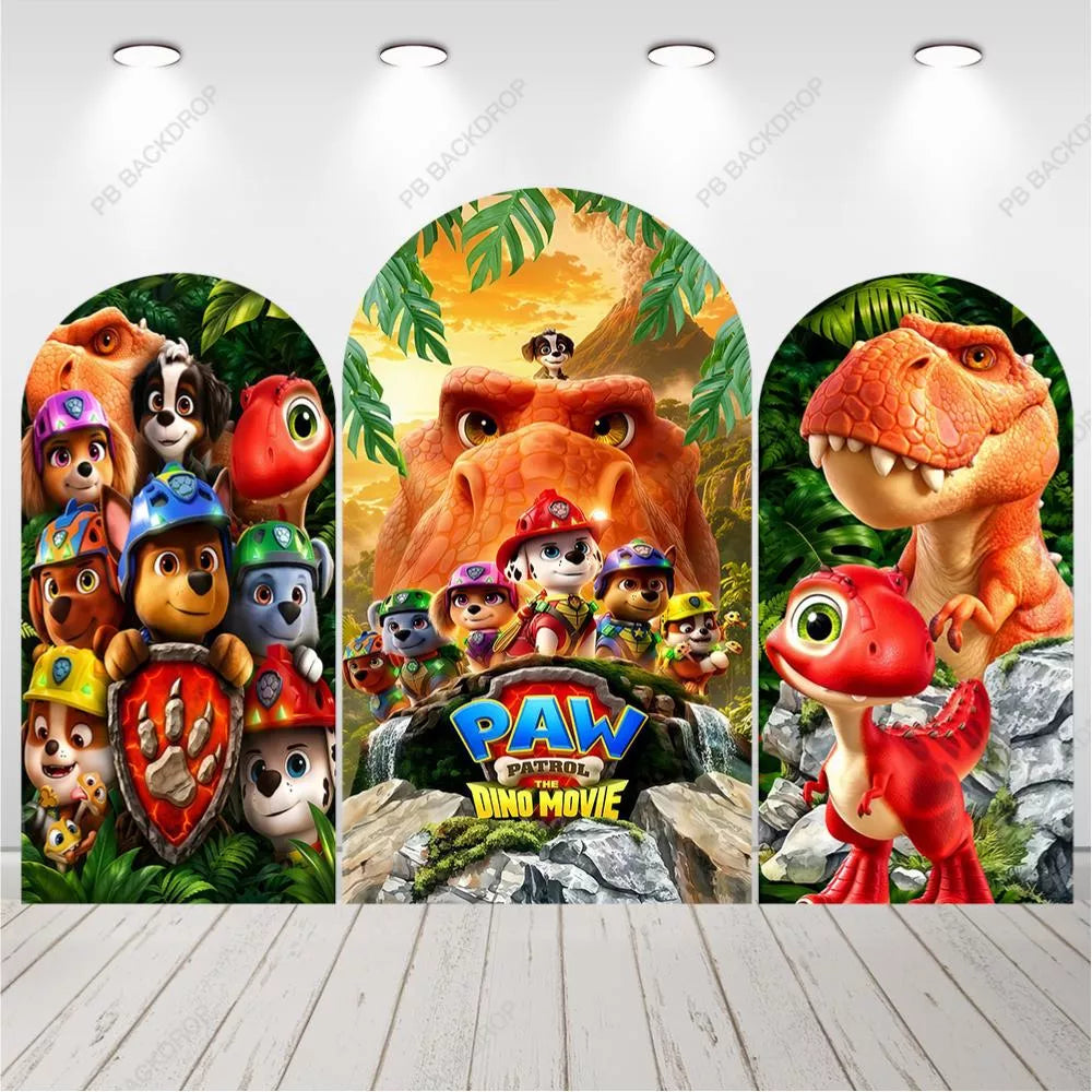Paw Patrol Dino Movie Arch Backdrop Dinosau Kids Birthday Party Background