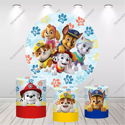 Paw Patrol Round Backdrop Paws Print Kids Birthday Party Background