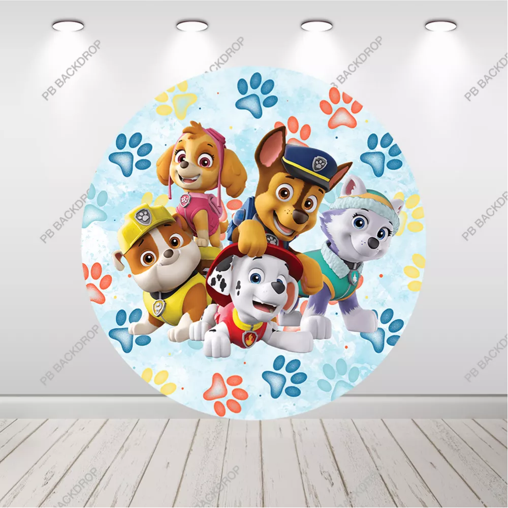 Paw Patrol Round Backdrop Paws Print Kids Birthday Party Background