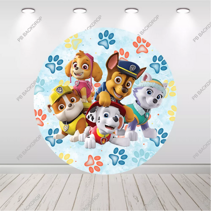 Paw Patrol Round Backdrop Paws Print Kids Birthday Party Background
